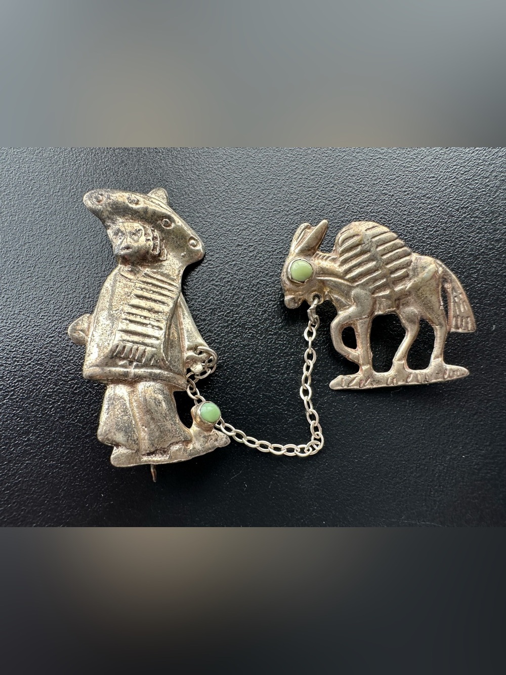 Vintage 1940s 925 Sterling Man & Donkey Brooch